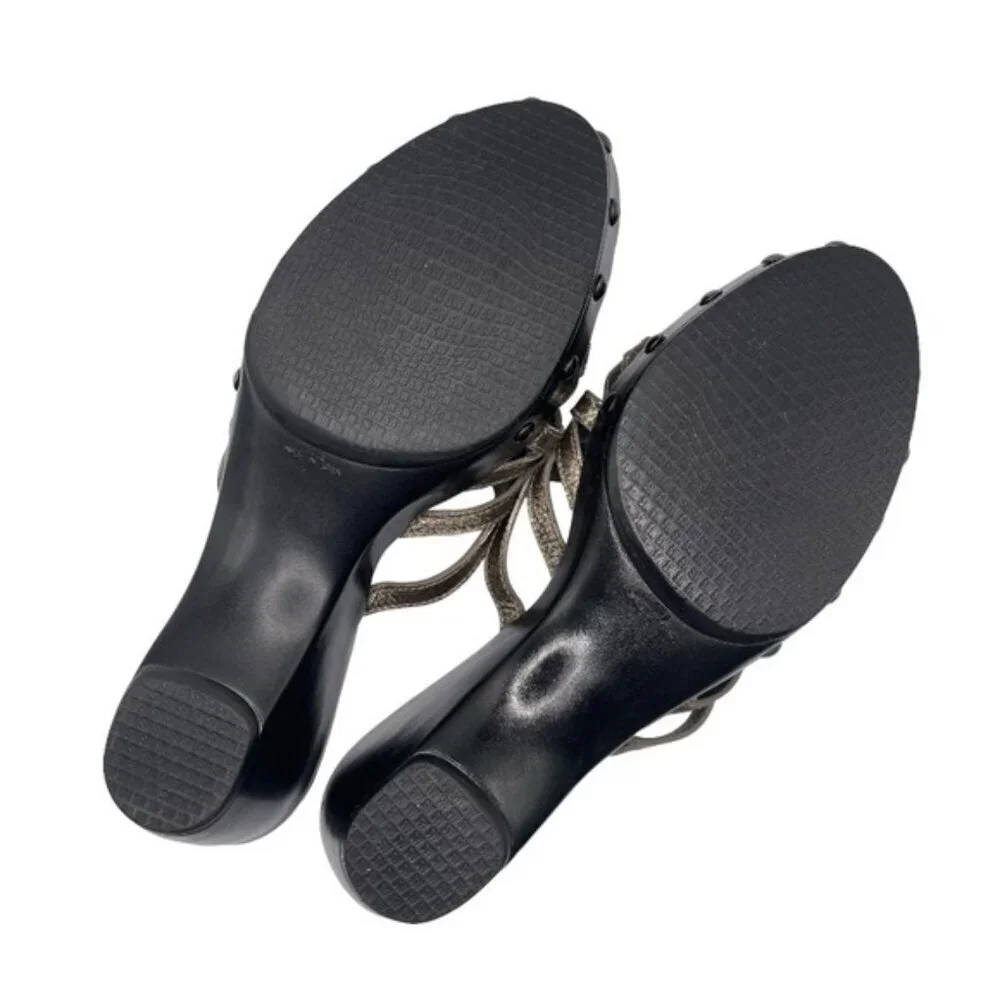 Stuart Weitzman Sandals Women's 8 US Metallic Gold Brown Leather Studded Vintage